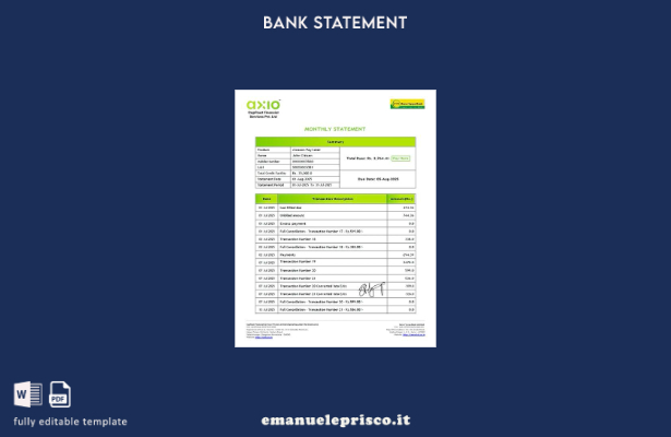 modello di versione word dell'estratto conto bancario India Karur Vysya in stile